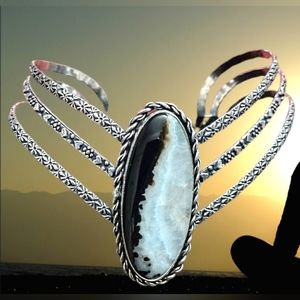 925 Sterling Silver Plated Zebra Color Jasper Cuff